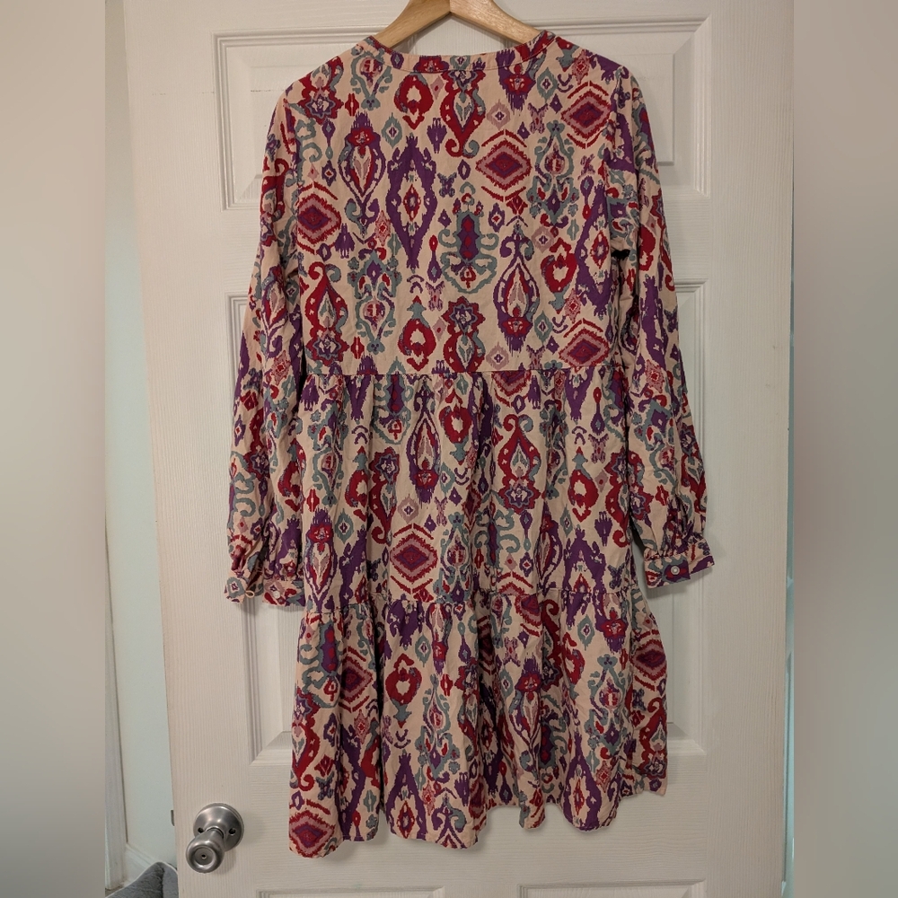 Beachlunchlounge Long-sleeve Tiered Mini Dress purple, And Red Print Size XS - Picture 6 of 7